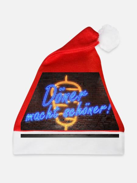 Döner macht schöner Leuchtreklame Poster - Weihnachtsmütze - Rot