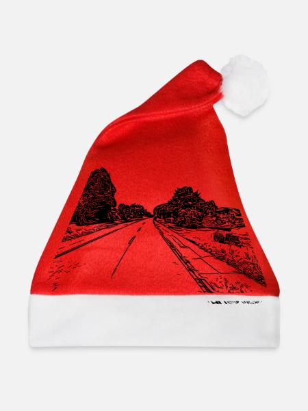 Einsame romantische Straße ins Nirgendwo - Weihnachtsmütze - Rot