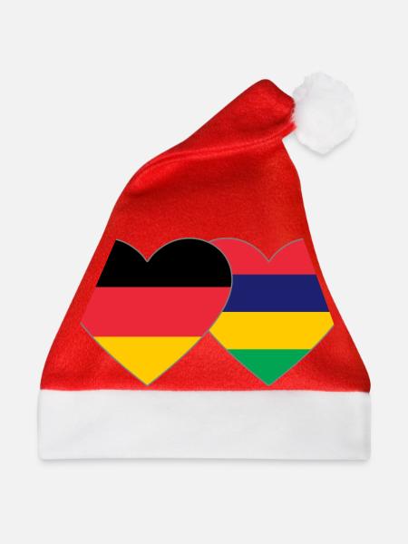Deutschland Mauritius Flagge Herz - Weihnachtsmütze - Rot - Vorne