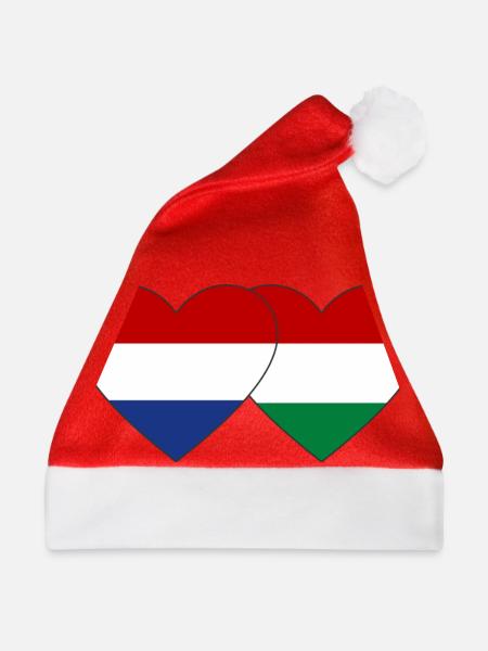 Holland Ungarn Flagge Herz - Weihnachtsmütze - Rot