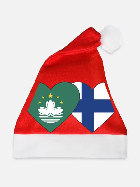 Macau Finnland Flagge Herz - Weihnachtsmütze - Rot