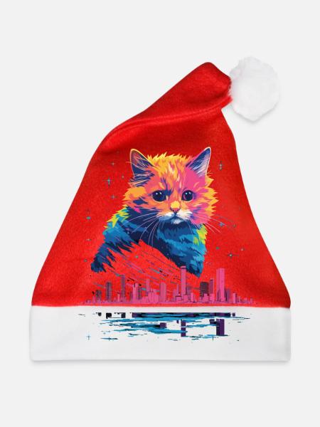 New York City Katze Meow Stadt Skyline Amerika USA - Weihnachtsmütze - Rot - Vorne