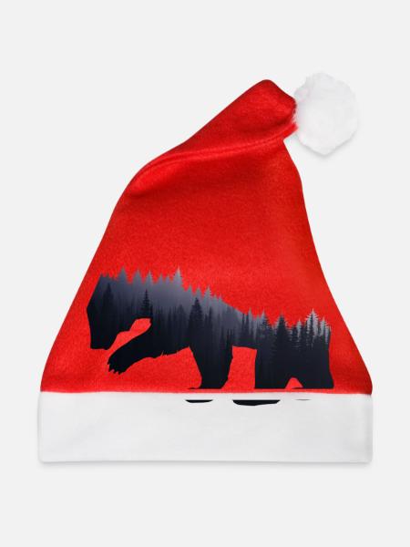 Bär Wald Natur - Geschenk - Weihnachtsmütze - Rot - Vorne