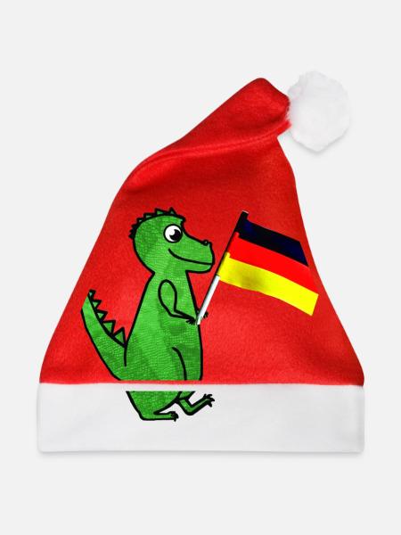 Deutschland Fußball WM Dino - Weihnachtsmütze - Rot - Vorne