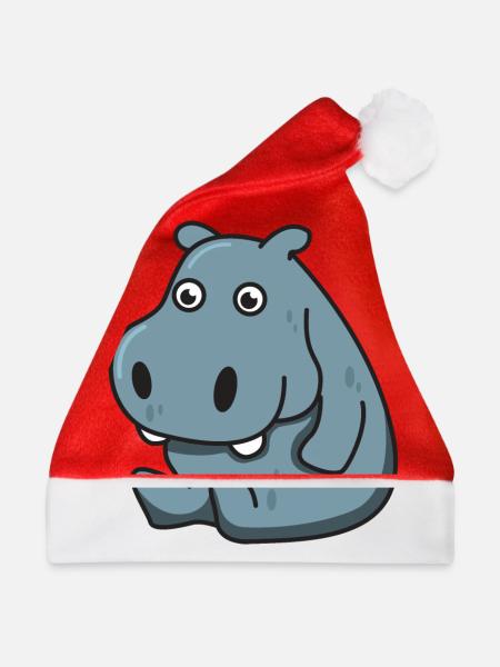 Nilpferd Geschenk Hippo Tier comic niedlich Kind - Weihnachtsmütze - Rot - Vorne