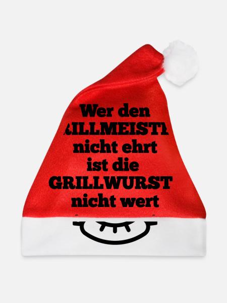 Grillspruch Grillmeister ehren mit Wurst schwarz - Weihnachtsmütze - Rot - Vorne