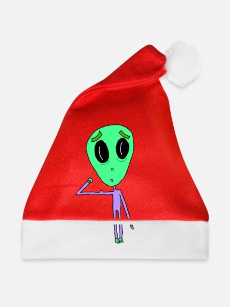 Alien mit Bizeps - Weihnachtsmütze - Rot - Vorne