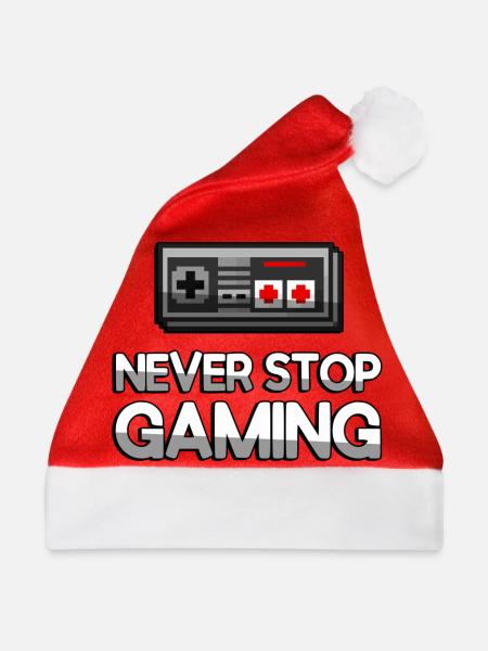 NEVER STOP GAMING + NES Controller - Gaming - Weihnachtsmütze - Rot - Vorne