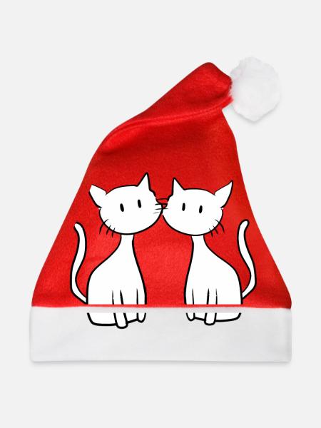 zwei Katzen Freunde süß - Weihnachtsmütze - Rot