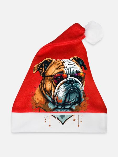 Robust aussehende Bulldogge - Weihnachtsmütze - Rot