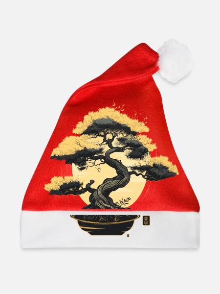 Zarter Bonsai-Baum - Weihnachtsmütze - Rot