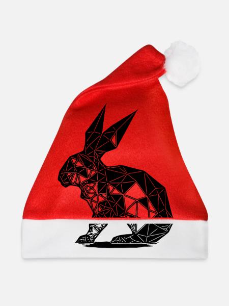 Geometrischer Hase Geometrie Linien Kaninchen - Weihnachtsmütze - Rot - Vorne