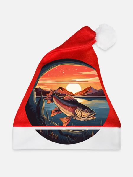 Forelle im Sonnenuntergang - Anglerparadies Design - Weihnachtsmütze - Rot - Vorne