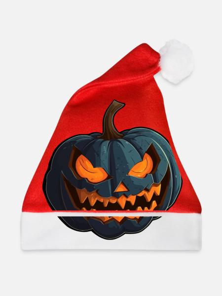 Kürbis mit gruseligen glühende Halloween Augen - Weihnachtsmütze - Rot - Vorne