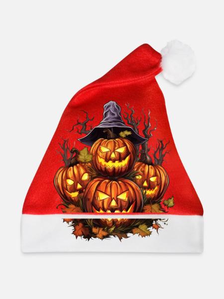 Gruselige Halloween Kürbis Horde leuchtende Augen - Weihnachtsmütze - Rot - Vorne
