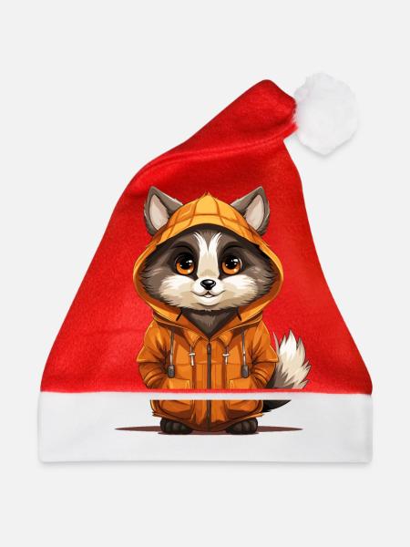 Waschbär - Kawaii Style - Weihnachtsmütze - Rot
