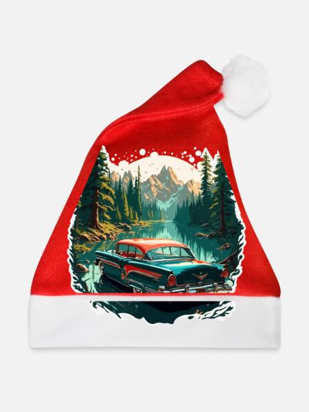 Old Timer / Auto / 50er Jahre / Retro / Vintage - Weihnachtsmütze - Rot - Vorne