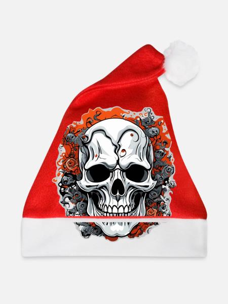 Skull / Totenkopf / Skelett / Gothic / Tattoo - Weihnachtsmütze - Rot - Vorne