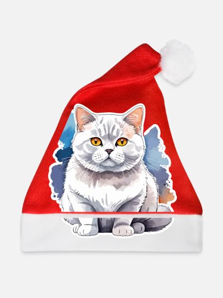 Britisch Kurzhaar Aquarell - Weihnachtsmütze - Rot
