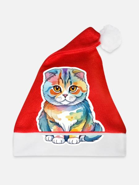 Scottish Fold Schottische Faltohrkatze - Weihnachtsmütze - Rot