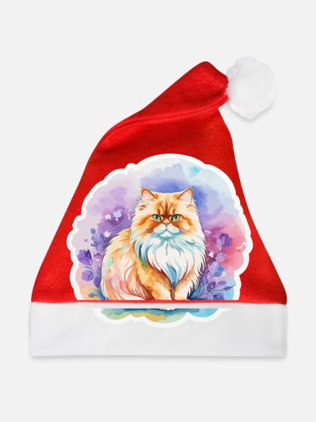Perserkatze Wasserfarben - Weihnachtsmütze - Rot
