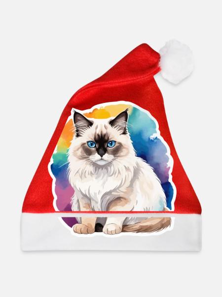 Birmakatze Wasserfarben - Weihnachtsmütze - Rot