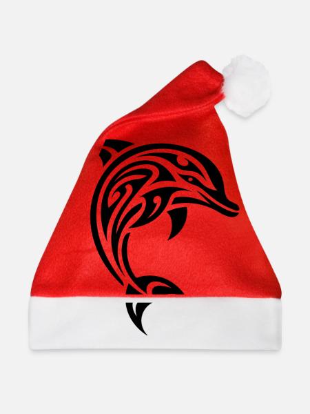 Eleganter Springender Tattoo Tümmler - Weihnachtsmütze - Rot