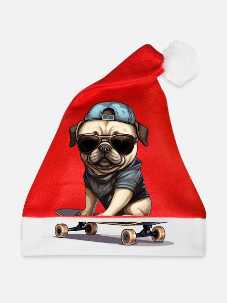 Skateboarding Mops für Skaters - Weihnachtsmütze - Rot
