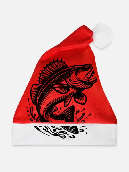 Springender Zander Fisch - Weihnachtsmütze - Rot - Vorne