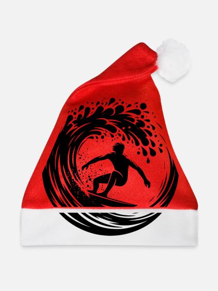 Wellen Surfboard und Surfer im Wellen Tunnel - Weihnachtsmütze - Rot - Vorne