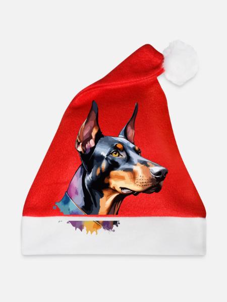 Dobermann Hund Cool Bunt Groß - Weihnachtsmütze - Rot