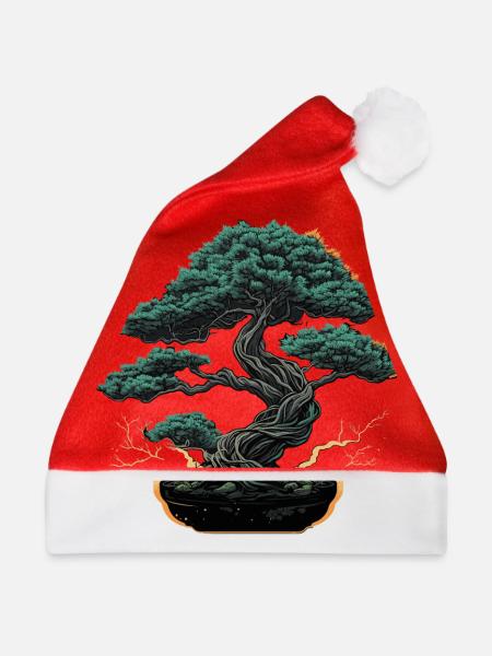 Polierter Bonsai-Baum - Weihnachtsmütze - Rot
