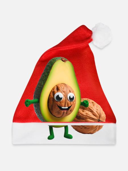 Avocado mit Walnusskern - Weihnachtsmütze - Rot