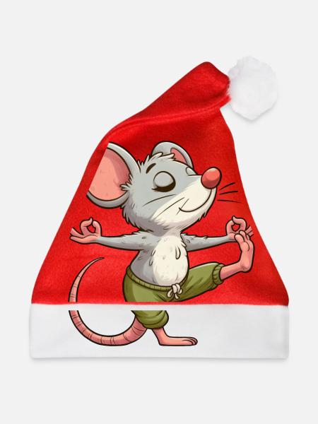 Maus Yoga Meditation Meditieren Balancieren - Weihnachtsmütze - Rot - Vorne