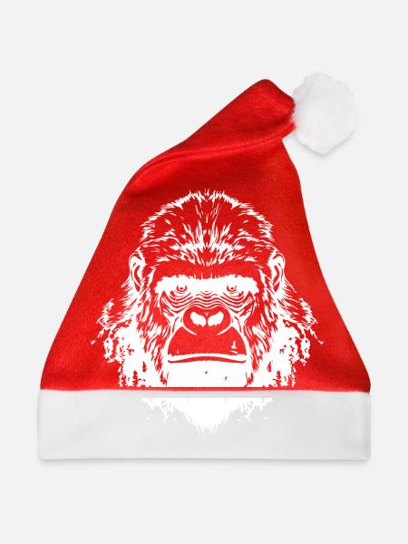 Gorilla Kopf - Weihnachtsmütze - Rot - Vorne