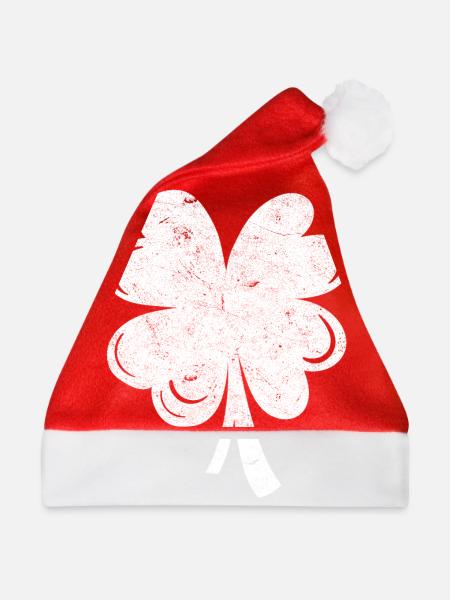 Weißes Vierblättriges Kleeblatt - Weihnachtsmütze - Rot