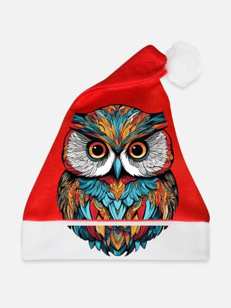 Bunte Eule - Weihnachtsmütze - Rot