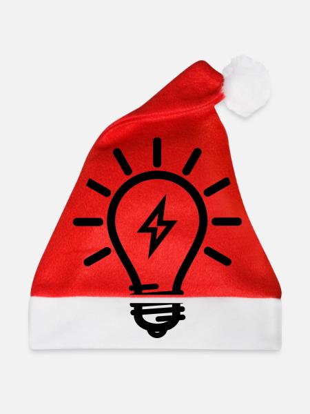 Glübirne mit Blitz - Weihnachtsmütze - Rot