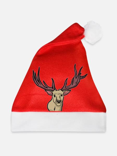 Unheimlich - Rentier - Hirsch - Hirschgeweih - Weihnachtsmütze - Rot