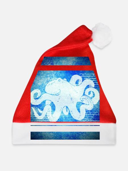 Octopus blau - Weihnachtsmütze - Rot