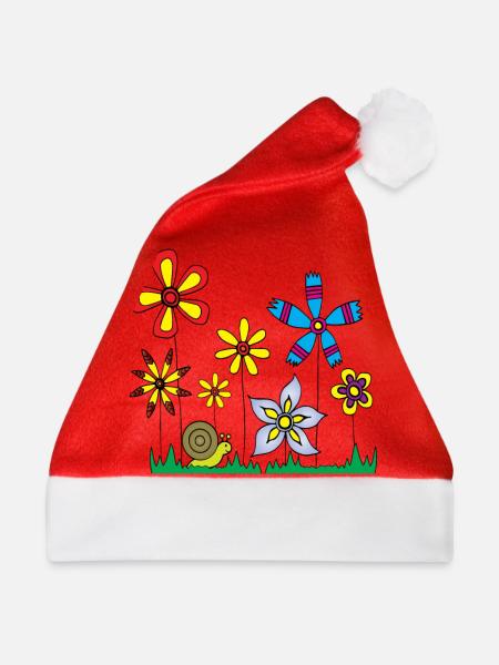 Schnecke auf Blumenwiese - Weihnachtsmütze - Rot - Vorne