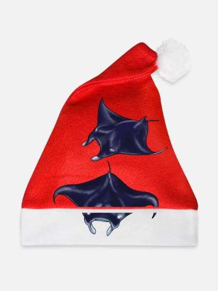 Mantarochen Motiv Illustration Meeresbewohner - Weihnachtsmütze - Rot