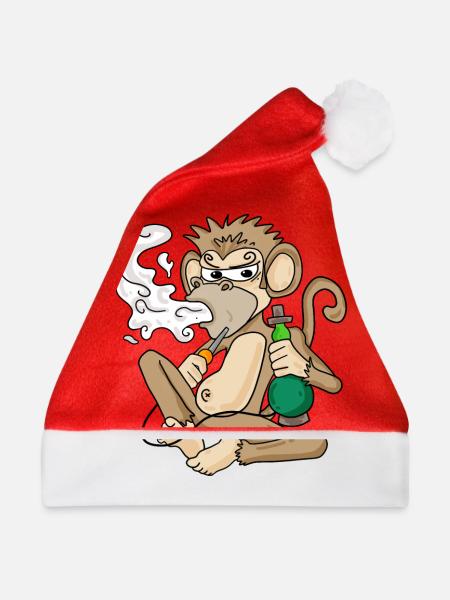 Shisha Wasserpfeife Rauchender Affe - Weihnachtsmütze - Rot