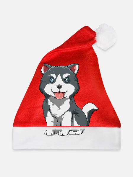 Husky Welpe - Weihnachtsmütze - Rot