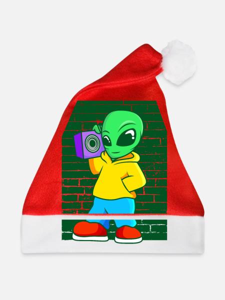 Alien Old School Hip Hop Kofferradio Street Art - Weihnachtsmütze - Rot - Vorne