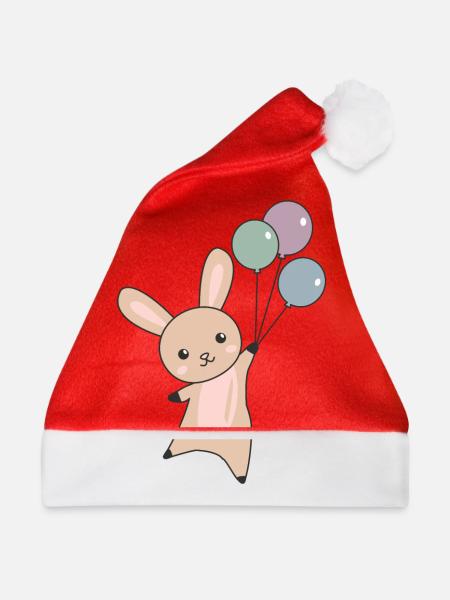 Hase fliegt Ballons oben süße Tiere für Kinder - Weihnachtsmütze - Rot