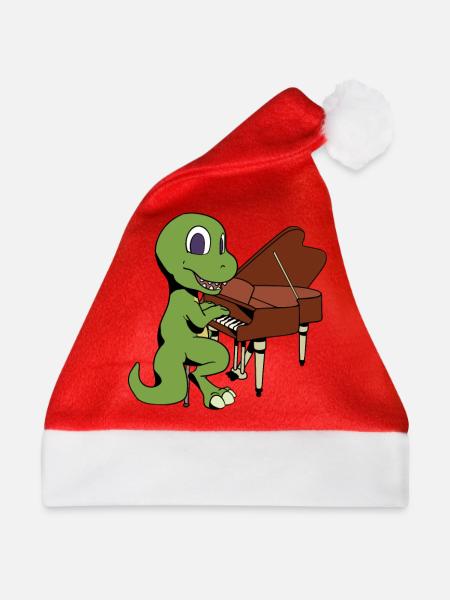 Comic TREX spielt Klavier - Weihnachtsmütze - Rot