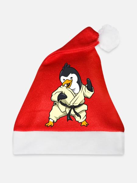 Comic Pinguin macht Karate - Weihnachtsmütze - Rot