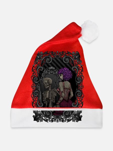 Skelett Spiegelbild - innerlich tot - Gothic - Weihnachtsmütze - Rot - Vorne