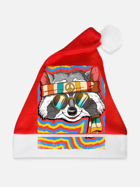 Hippie Waschbär Psychedelisch Trippy - Weihnachtsmütze - Rot